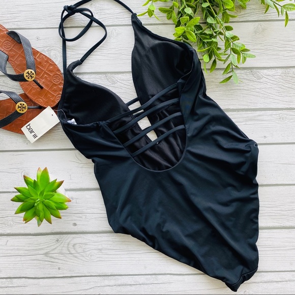 Bar III Plunging Studded Strappy 1 Piece Suit 6 - Picture 2 of 3